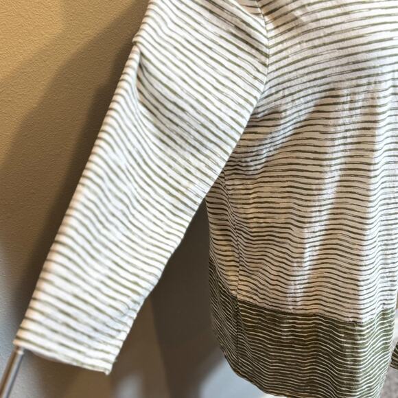 Chico's cardigan green & white striped lightweight cotton open front Sz 2 US L - Picture 3 of 8